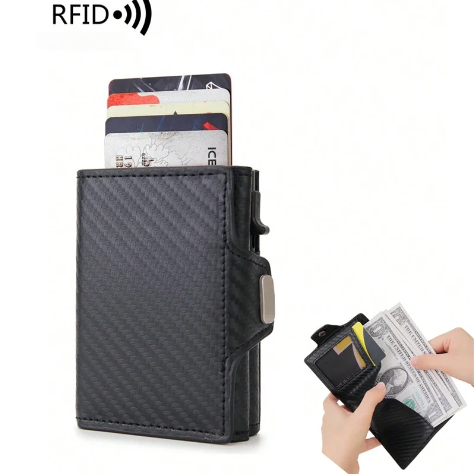 Bifold Leather Wallet - 남성용 RFID 차단 팝업 지갑, 지퍼