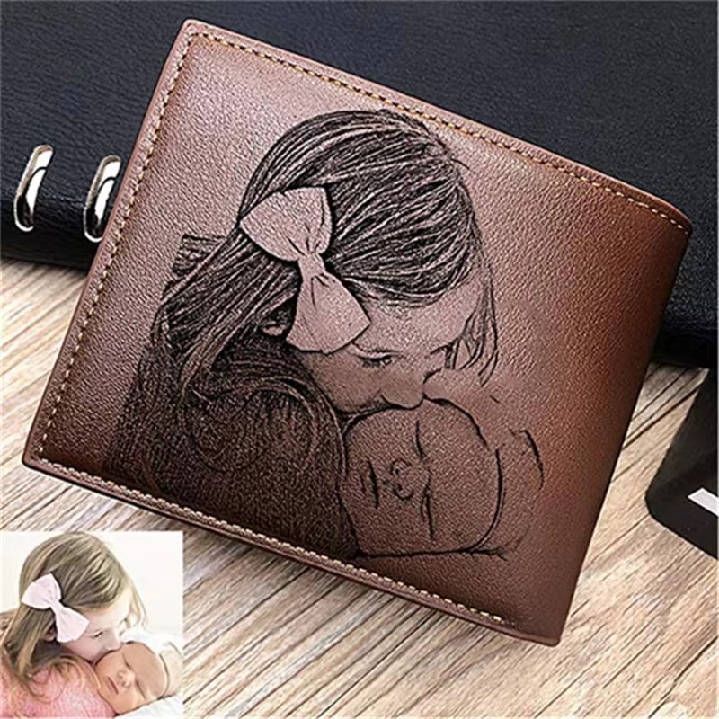 Bifold Leather Wallet - 2025 새겨진 사진 짧은 지갑 맞춤형
