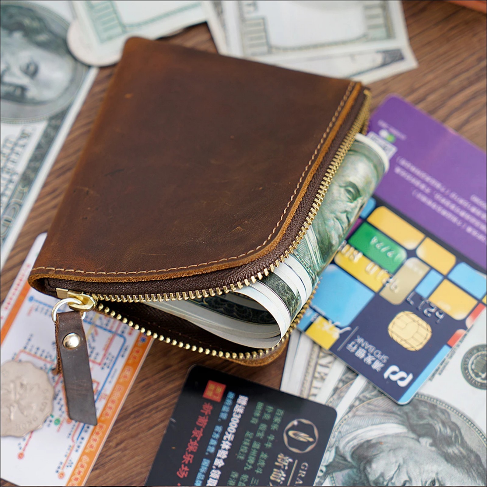 정품 가죽 카드 홀더 지퍼 지갑, 빈티지 가죽 앞주머니 - Coin Holder Men 리뷰 및 가격