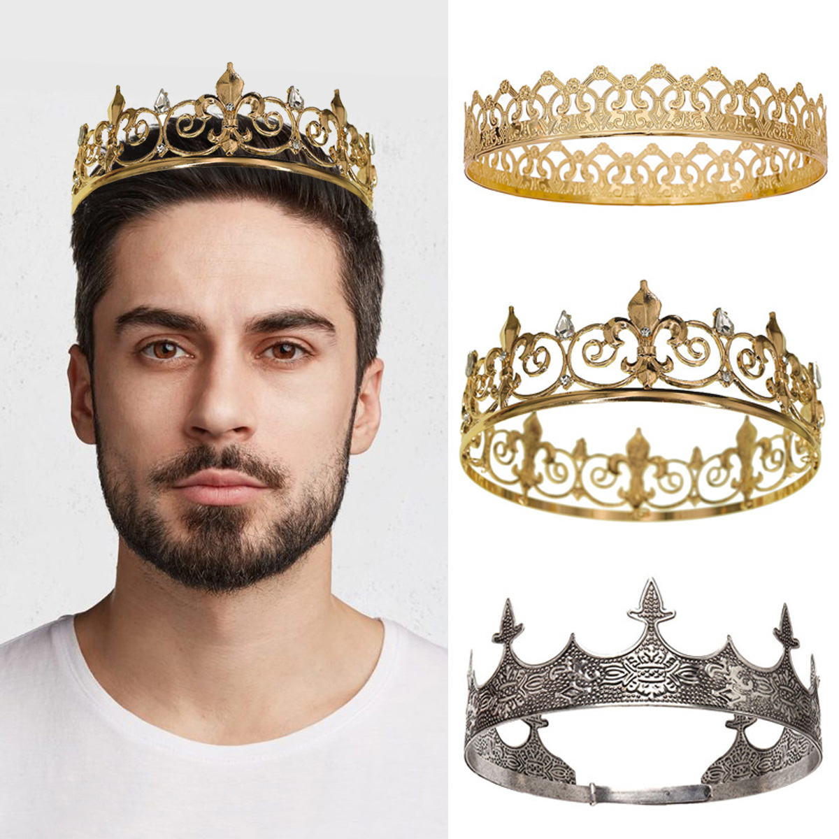 남성/여성을위한 로얄 킹 퀸 크라운 금속 프린스 크라운 - Men Accessories Hat 리뷰 및 가격