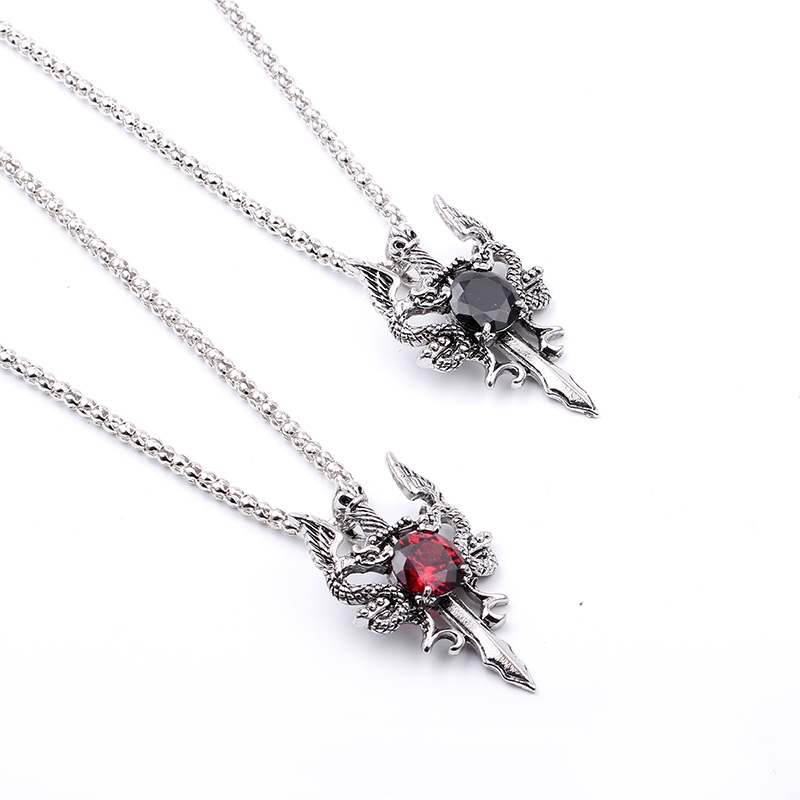 더블 드래곤 블랙 젬 크로스 목걸이 펑크 맞춤형 펜던트 - Men Accessories Pendant 리뷰 및 가격
