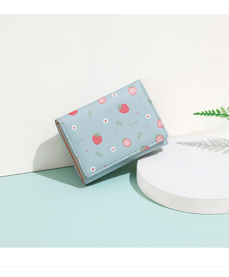 귀여운 3단 여성용 지갑 짧은 PU 가죽 딸기 프린트  - Bifold Leather Wallet 리뷰 및 가격